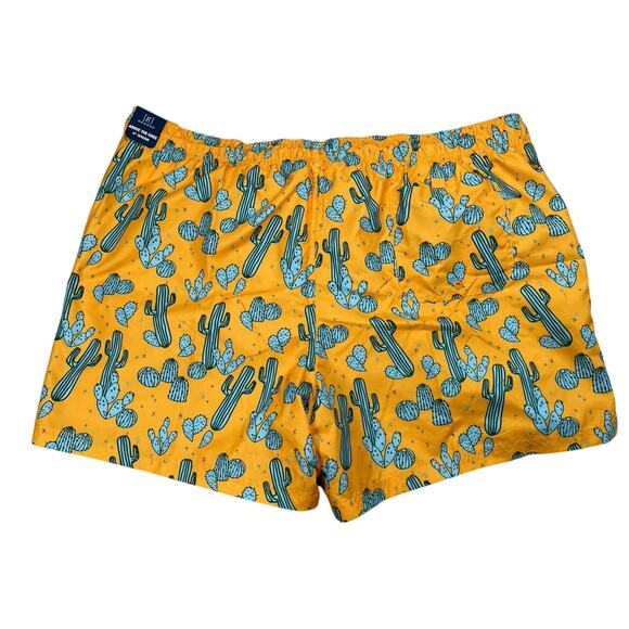 Gold Turquoise Cactus Print Swim Trunks Men 3XL 48-50 Above The Knee 6" Inseam - Picture 3 of 9